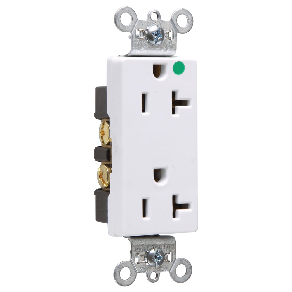 Heavy-Duty Decorator Hospital Grade Duplex Receptacle Back and, Side Wire 20amp 125volt White