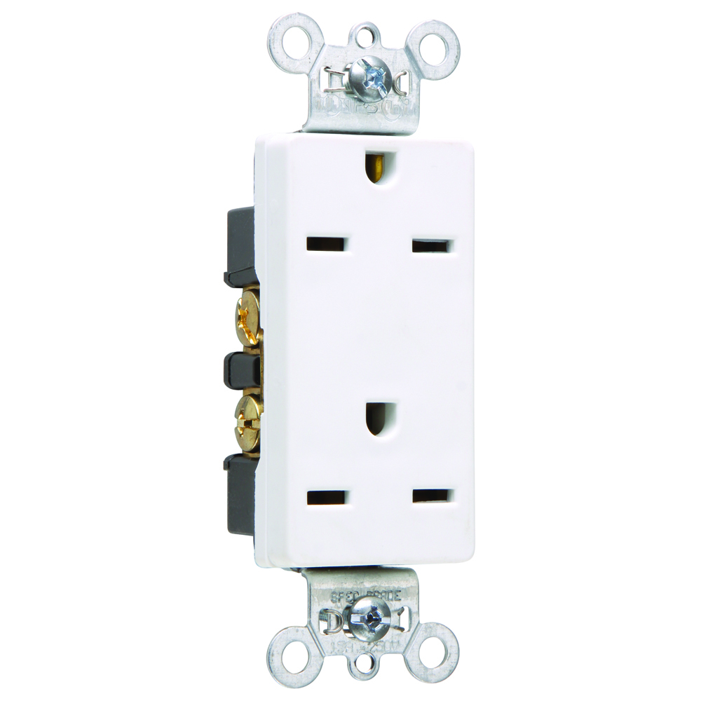 Heavy-Duty Decorator Spec Grade Duplex Receptacle Back and, Side Wire 15amp 250volt White