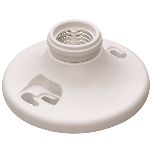 Medium base, phenolic, one-piece keyless, 4 terminals with tri-drive screws, fits 3 1/4 and 4 boxes, with cage neck. White.