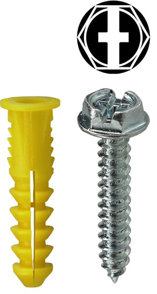 Anchor Kit, #10 x 1 IN Size, 201 pieces, Nylon material, 1/4 in. drill size, includes (100) #10 x 1 IN Hex/Phillips/Slotted Head Sheet Metal Screw and (100) #122 Yellow Wing Anchor and (1) Carbide Masonry Drill