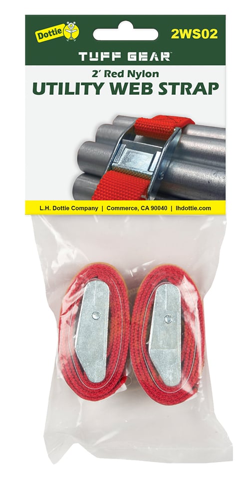 Web Strap, 2 ft. length, Nylon material, Red, 2 piece