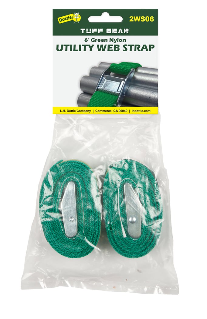 Web Strap, 6 ft. length, Nylon material, Green, 2 piece