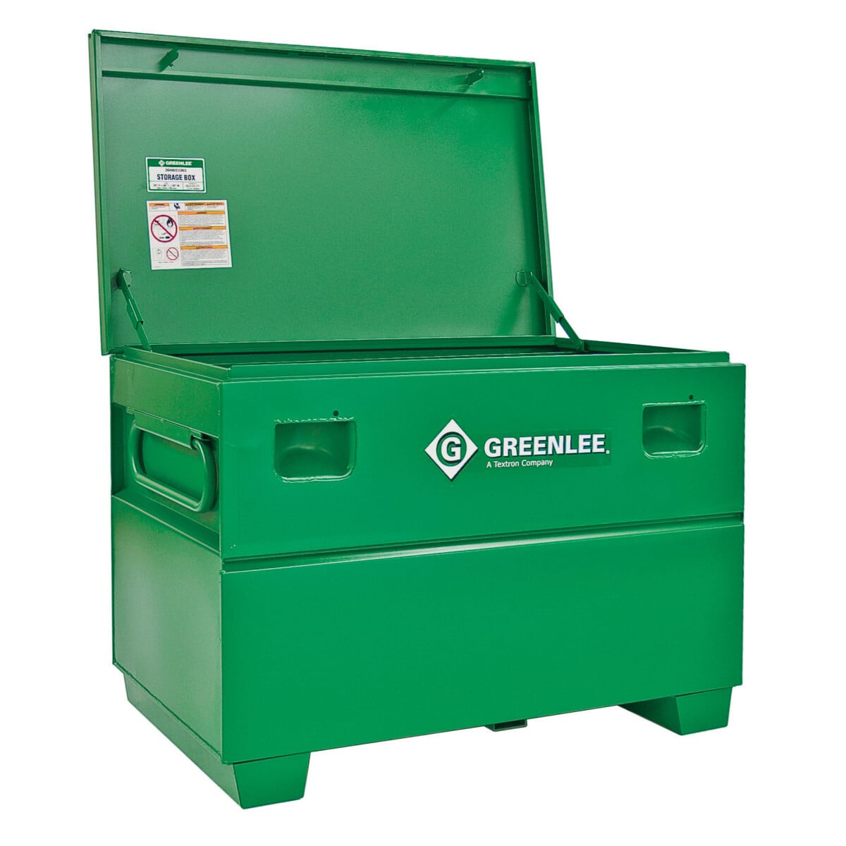 30 x 48 Chest Box with recessed and concealed lockprotectors for maximum security against drilling and cutting lock.  Enhanced lid bolster for added support and durability.         Finger-groove lid handle for easy opening.  Convenient storage tray onback wall for small items.  Steel support arm(s) to hold lid in open position.  Heavy-duty piano hinges with non-removable pin.  Patented, ergonomically designed fold-down recessed handles.  New angled 3-1/2 IN high support skids feature threaded holes for easy caster installation.  Recommend #1 and #5 Masterlock padlocks or equivalent.
