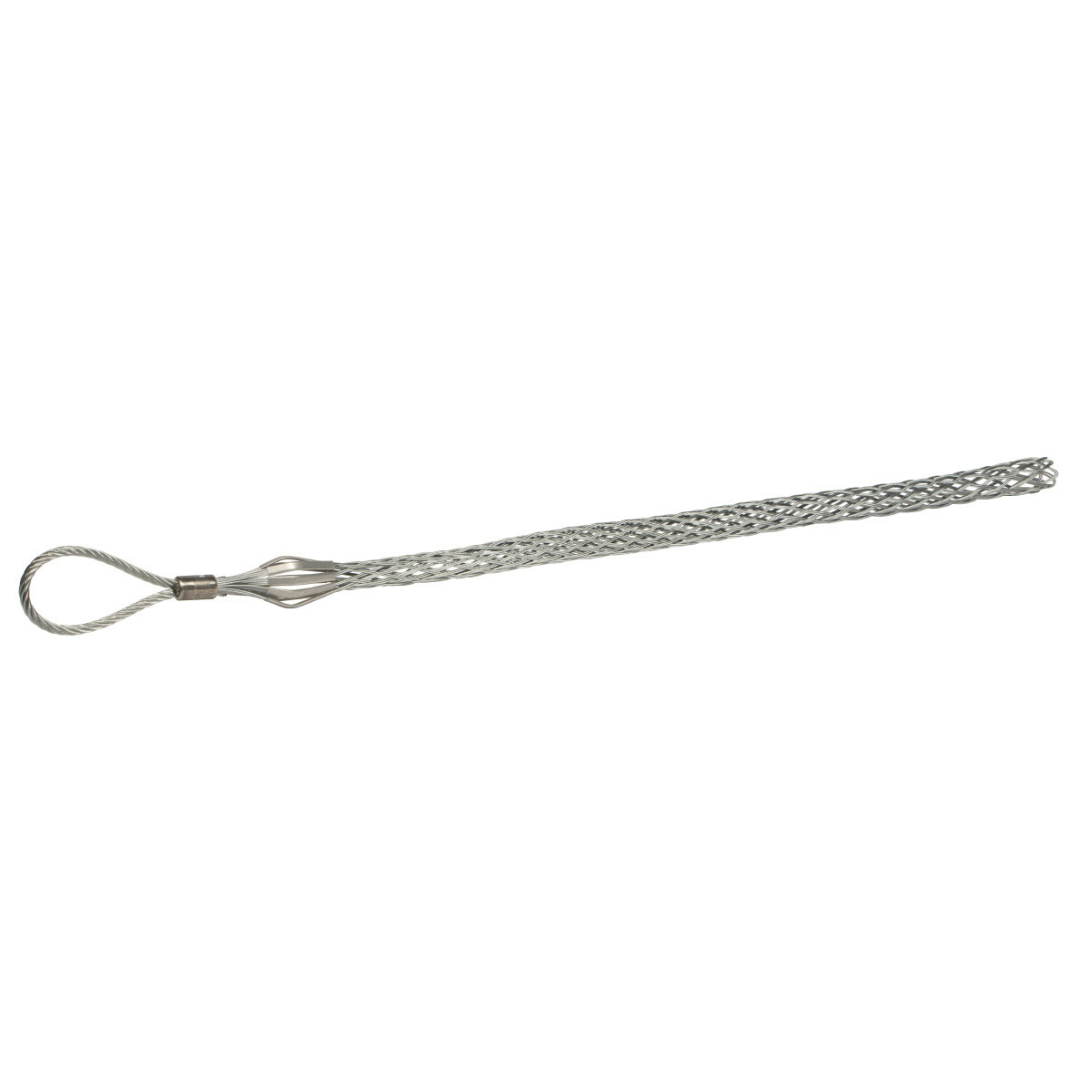 T-Basket Type Pulling Grip for Cable Diameter3.0" - 3.49" (76.2 mm - 88.8 mm).  Use to pull in conduit or tray.  Medium-duty pulls.  14" (355.6 mm) eye length.  Mesh length 36" (914.4 mm).  Double weave galvanized steel mesh with flexible pulling eye.  Select the grip with a maximum rated capacity that meets or exceeds the cable puller's maximum pulling force.