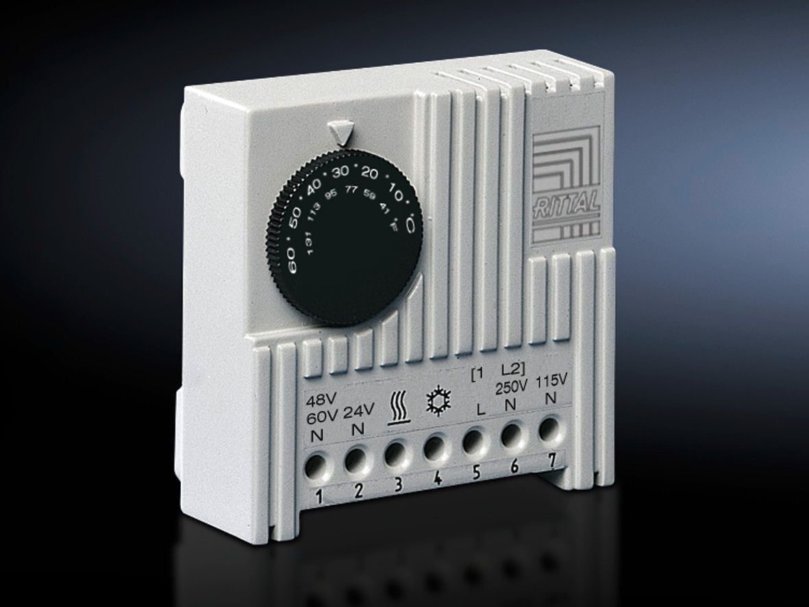 SK Thermostat, enclosure internal thermostat, 24-230 V, 1PH, 24-60 V (DC), Colour RAL 7035, WHD: 71 x 71 x 33.5 mm