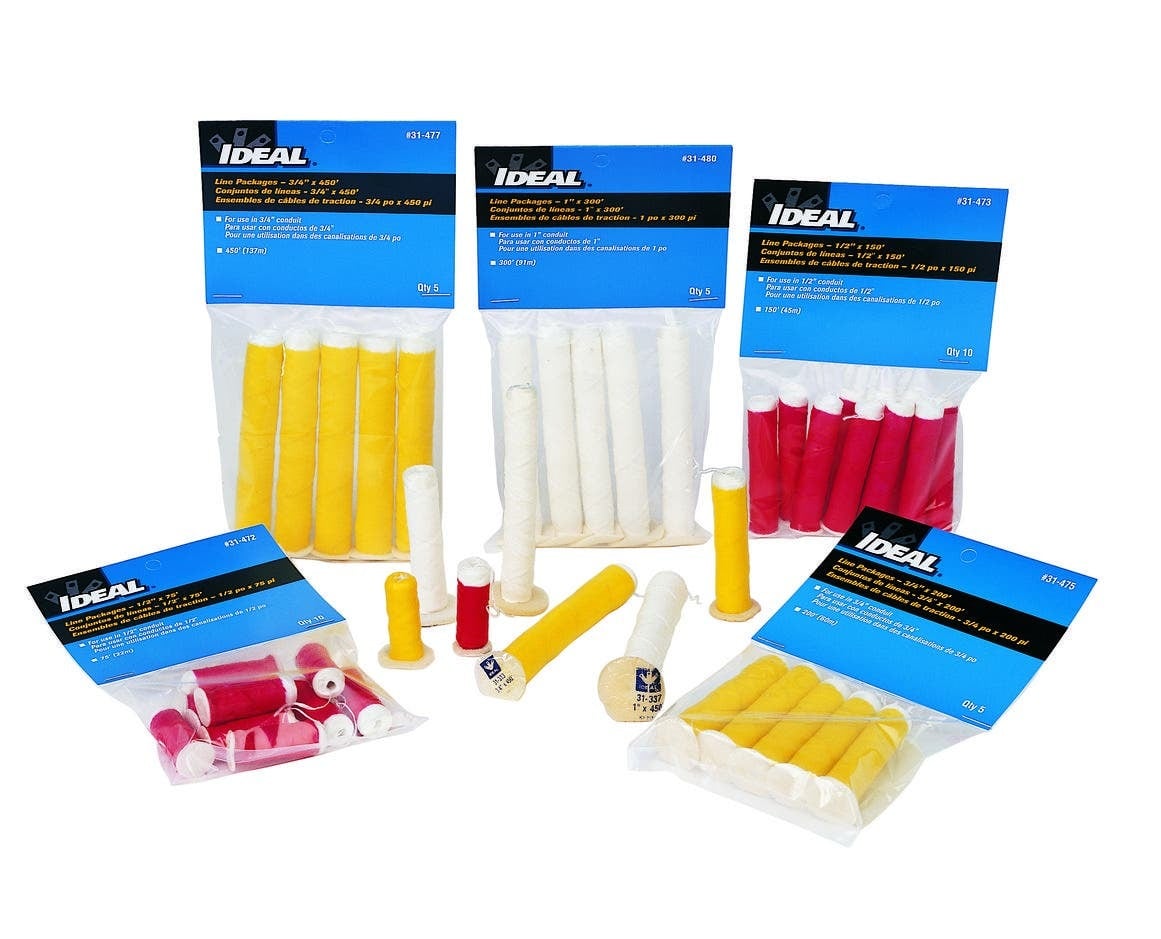 IDEAL, Line Package, Construction: One-Piece, Diameter: 65 IN, Length: 450 FT, Tensile Strength: 17 LB, Color: White, Package: 5/Bag
