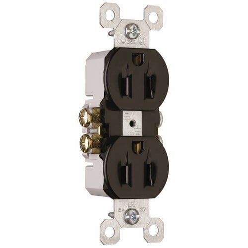 Duplex Grounding Receptacle. 15 amp, 125 volt, Black.