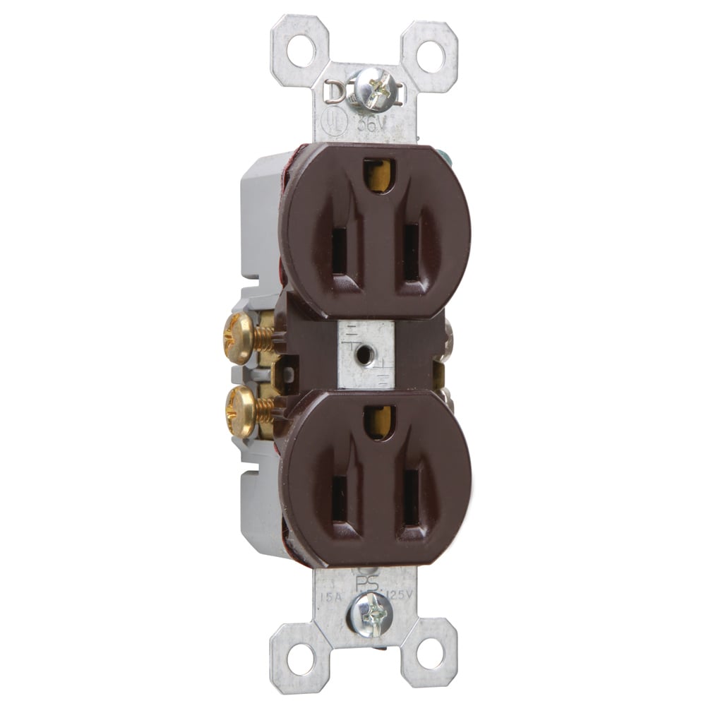 3232S Trademaster 15 Amp 125V Self-Grounding Duplex Receptacle, Brown