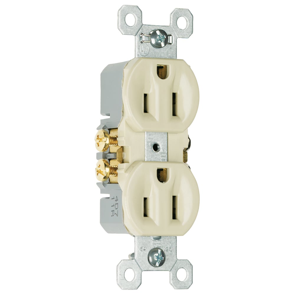 Duplex Self-Grounding Receptacle. 15 amp, 125 volt. Ivory.