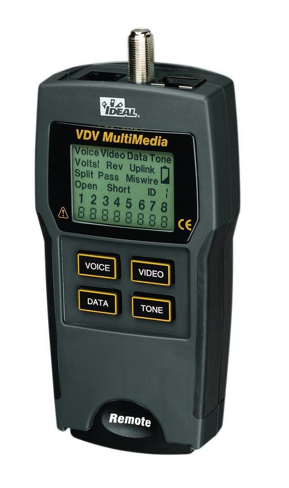 VDV MultiMedia Cable Tester Kit, Indication Type: Digital, Consist Of: Tester, Built-In Remote, Satin RJ11 Patchcord And Satin RJ45 Patchcord, Accessories - LA-4158 LinkMaster PRO UTP Remotes 2 Through 8 (Data Only), LA-4235 LinkMaster PRO XL Remotes 2 Through 8 (Voice And Data Only), IA-4868 Small Black Soft Carrying Case, LA-4157 Security Kit  8 Position Modular Adapter And Eight RJ-45 To Alligator Clip Lead Sets, LA-4173 BNC Accessory Kit, For Voice, Data And Video Applications And Designed For Testing In Residential And Commercial Environments