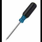 IDEAL, Screwdriver, Square Head, Tip Size: #0, Shank Length: 4 IN, Handle Type: Cushioned Rubber Grip, Blade Material: Chrome Vanadium Steel, Blade Finish: Nickel-Chrome Plating, Screw Size: 3, 4, Warranty: Lifetime Guarantee