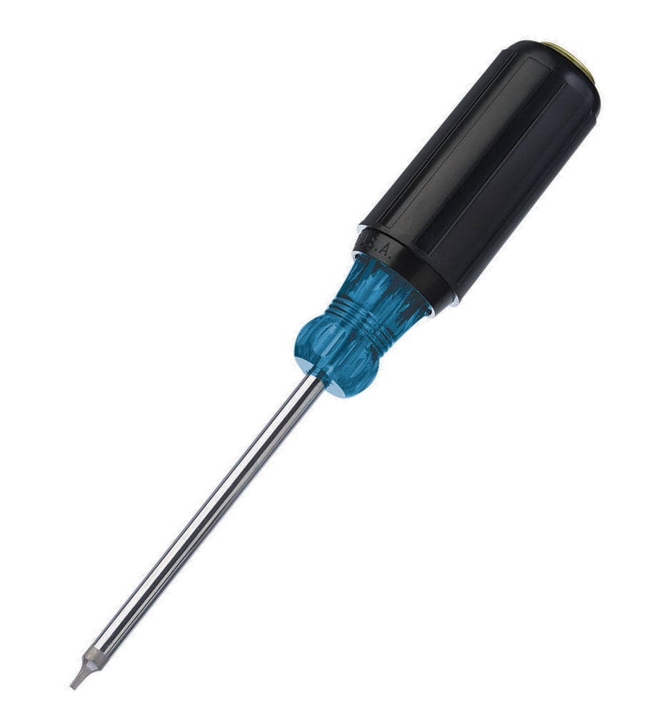 IDEAL, Screwdriver, Square Head, Tip Size: #0, Shank Length: 4 IN, Handle Type: Cushioned Rubber Grip, Blade Material: Chrome Vanadium Steel, Blade Finish: Nickel-Chrome Plating, Screw Size: 3, 4, Warranty: Lifetime Guarantee