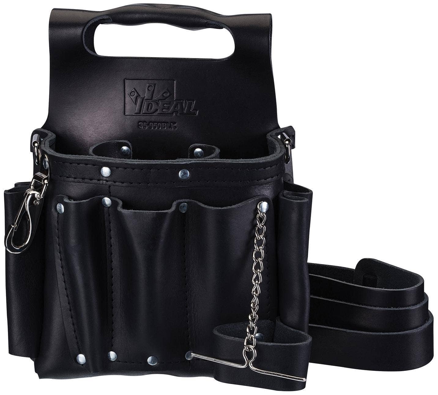 Tuff-Tote Tool Pouch, Black, Number Of Pockets: 8, Bag Type: Tool Pouch, 2-1/4 IN Depth, Premium Leather, Includes: Removable Shoulder Strap, Dimensions: 6 X 8 IN