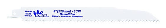 IDEAL, Blade, Reciprocating, Demolition, Width: 7/8 IN, Thickness: 0.620 IN, Length: 9 IN, Teeth Per Inch: 6 TPI, Material: High-speed steel teeth, Bi-metal, Blade Back: Taper