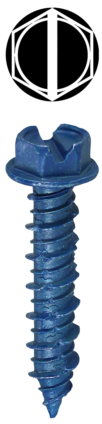 Hex Head Concrete Anchor System, 3/16 in. diameter, 2-3/4 in. length, Hi-Low thread type, 5/32 x 4-1/2 in. drill size, Ceramic Coated Blue finish, Drill included, 1/4 in. bit size, Slotted drive type