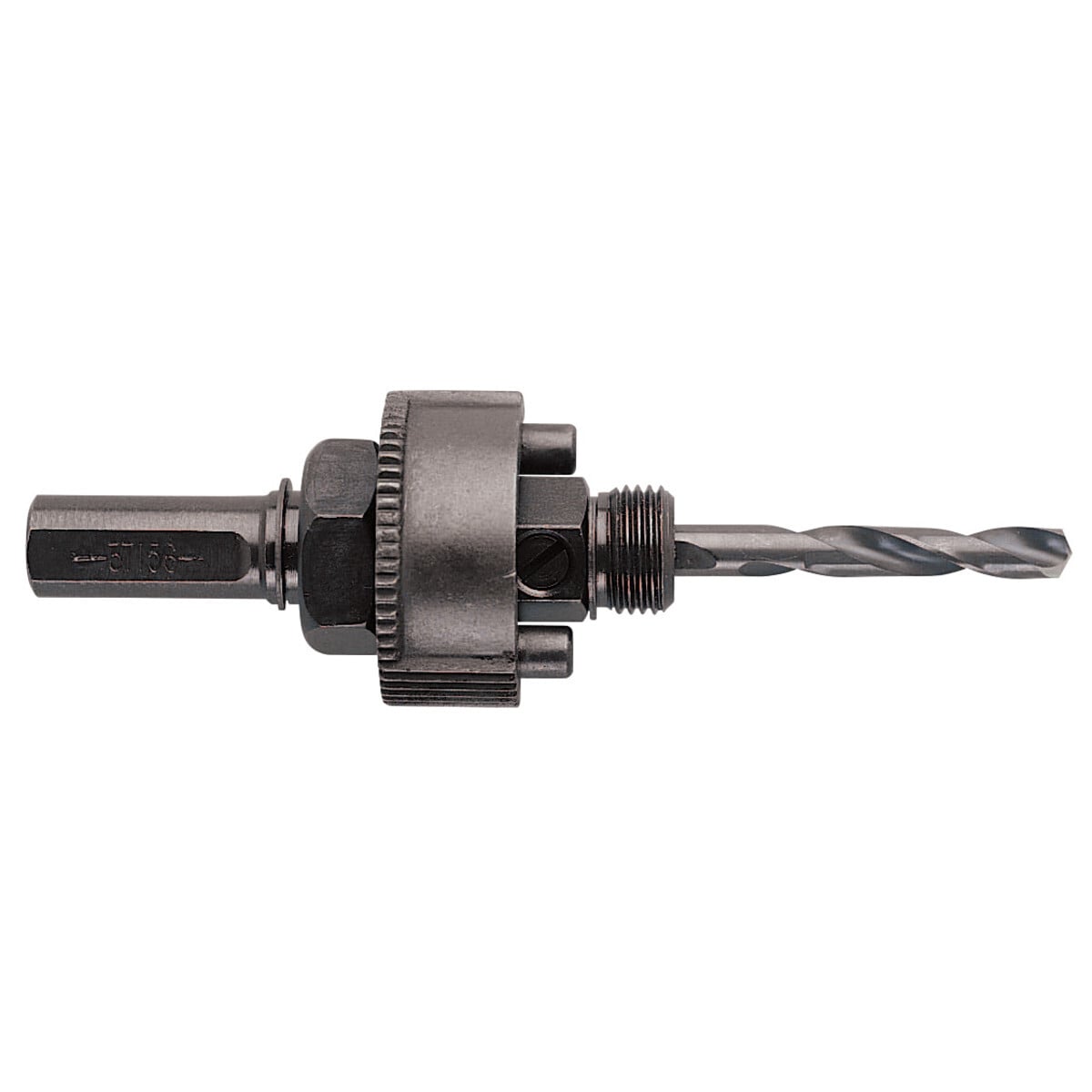 Shank Arbor with High-Speed Steel Pilot Drill Bit.  7/16" shank, 1/2" minimum chuck size.  Use with 1-1/4" - 6" Hole Saws.  The best arbor in the industry ensures a solid connection without any gaps or wobbling.  Arbors include replaceable, high-speed steel pilot drill.  Pilot drills have unique split-point tip design.  Use with Greenlee bi-metal hole saws, recessed light holesaws and carbide-grit hole saws (carbide-tipped pilot drill sold separately).  Can be used with Greenlee #901 or #904 bit extensions.