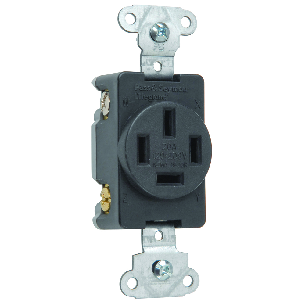 Straight Blade Power Outlet Flush Receptacle, 4pole 4wire, Non-Grounding, 20amp 120v/208