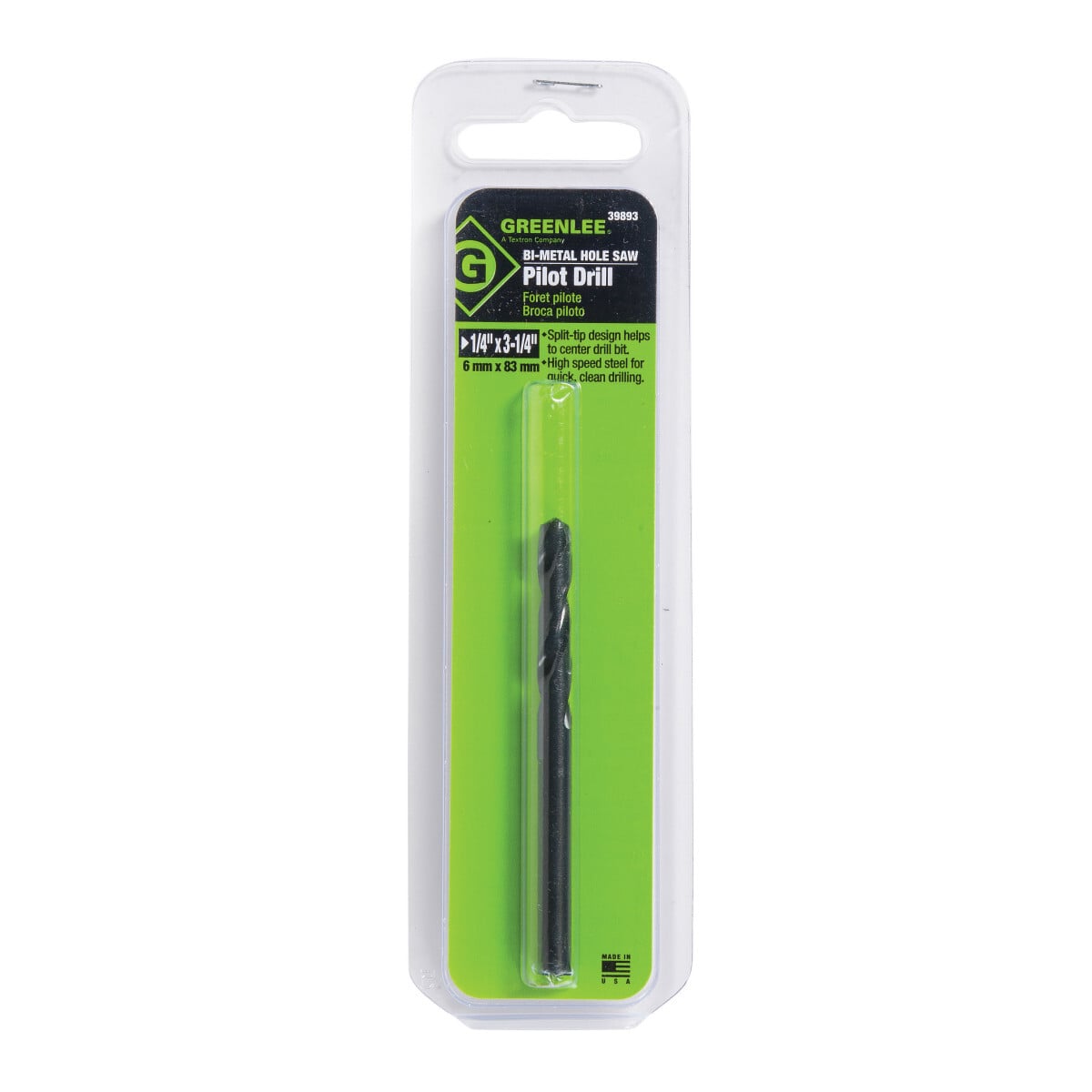 39893 Replacement Pilot Drill Bit, 1/4 in Pilot Drill, High Speed Steel