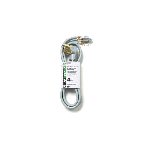 EPCO, Dryer Cord, SRDT, Number Of Conductors: 3, Conductor Size: 10/3 AWG, Amperage Rating: 30 AMP, Plug Type: Right Angle, Number Of Outlets: 1, Color: Gray, Length: 4 FT