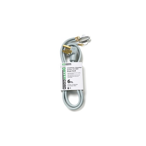 6ft SRDT Dryer Cord with Right Angle Plug, 10/3 AWG, 3 Conductors, 30 Amp, Gray