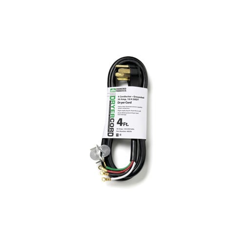 EPCO, Dryer Cord, SRDT, Number Of Conductors: 4, Conductor Size: 10/4 AWG, Amperage Rating: 30 AMP, Plug Type: Right Angle, Number Of Outlets: 1, Color: Black, Length: 4 FT