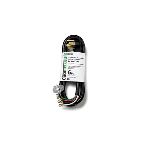 EPCO, Dryer Cord, SRDT, Number Of Conductors: 4, Conductor Size: 10/4 AWG, Amperage Rating: 30 AMP, Plug Type: Right Angle, Number Of Outlets: 1, Color: Black, Length: 6 FT