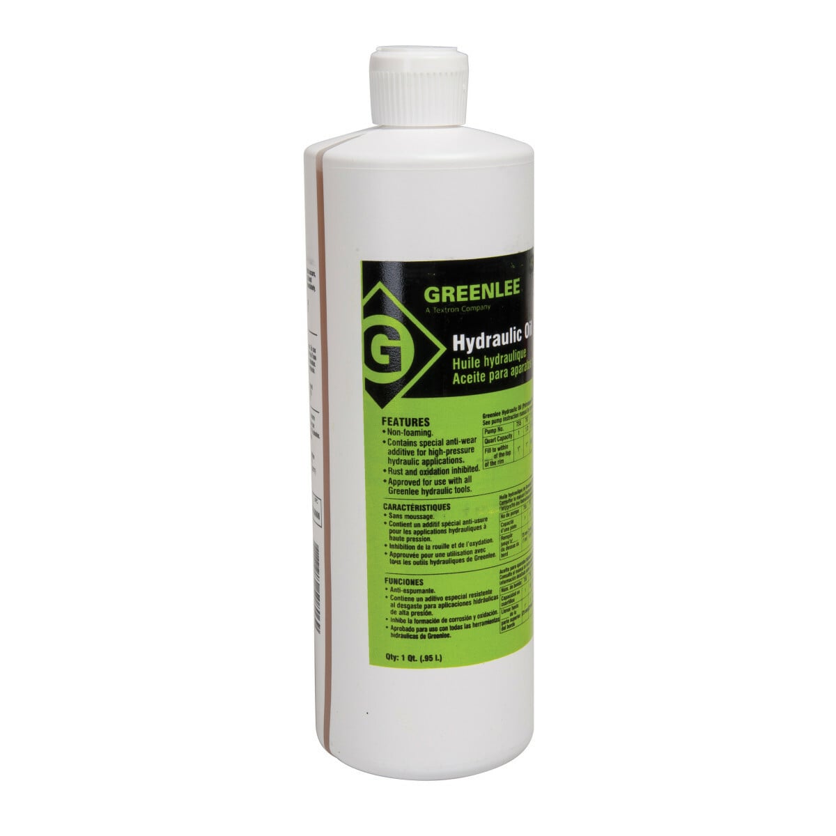 Hydraulic Oil 1 Quart.  Specially compounded for use with Greenlee hydraulic equipment.  Refinery-filtered to give you the finest oil available.