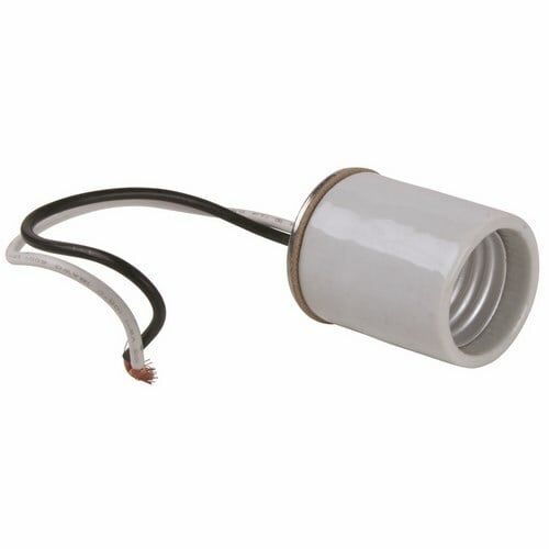 Medium base, porcelain, keyless, single circuit with 2-18 awg leads 6 long. White.
