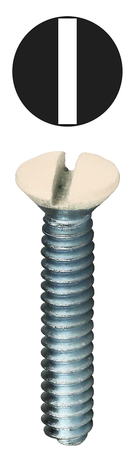 Oval Head Wall Plate Screw, Steel material, 1 in. length, #6-32 thread size, Almond head color, Painted finish, Slotted drive