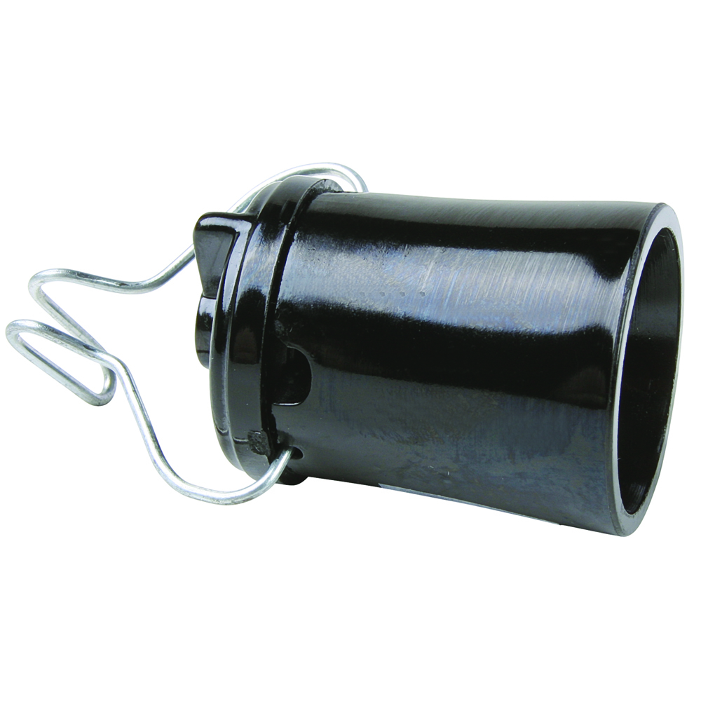Medium base, phenolic, pin type hook supplied, for temporary use. Black.