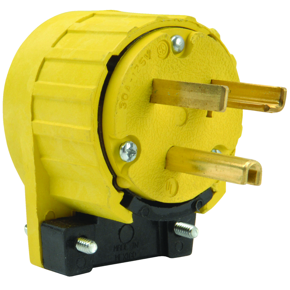 2 Pole/3 Wire, 30A 125V Angle Plug, Yellow