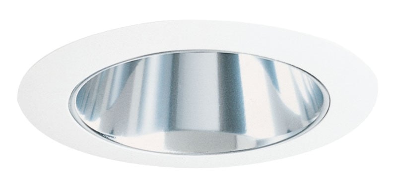 The 4-inch adjustable cone downlight trim is available with a clear alzak cone and white trim ring.