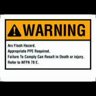 Self-Sticking NEC Arc Flash Protection Label, Polyester, 5 IN Length, 3-1/2 IN Width, Black Legend Color, Warning Legend, Yellow/White Background, Package: 5/Bag, National Electric Code 110.16