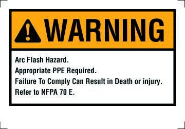 Self-Sticking NEC Arc Flash Protection Label, Polyester, 7 IN Length, 5 IN Width, Black Legend Color, Warning Legend, Yellow/White Background, Package: 5/Bag, National Electric Code 110.16