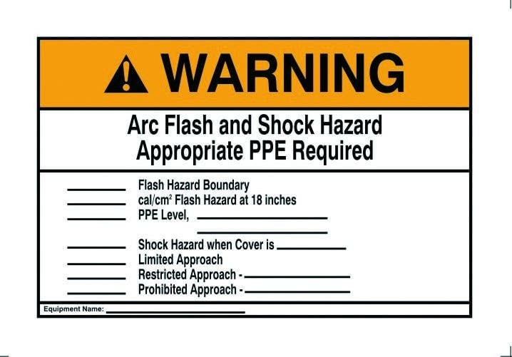 Self-Sticking NEC Arc Flash Protection Label, Polyester, 10 IN Length, 7 IN Width, Black Legend Color, Warning Legend, Yellow/White Background, Package: 1/Bag, National Electric Code 110.16
