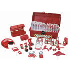 IDEAL, Lockout Or Tagout Kit, Industrial, Material: Polypropylene, Number Of Pieces: 35, Includes: (3) 44-810 Hinged Single-Pole Breaker Lockouts, (2) 44-809 Universal 277V Breaker Lockouts/Single Pole, (1) 44-807 480/600V Breaker Lockout, (1) 44-789 Wall Switch Lockout, (1) 44-818 110V Small Plug Lockout, (1) 44-820 Ball Valve Lockout, (2) 44-800 1 in. Safety Lockout Hasps, (1) 44-791 Red Labeled Lockout, (1) 44-819 220/550V Plug Lockout, (10) Lockout Tags Do Not Operate (striped), (1) 44-815 Fuse Blockout, (1) 44-816 Fuse Blockout, (1) 44-824 Gate Valve Lockout, (1) 44-785 Cleat for 277V Breaker Lockout, (1) 44-786 Cleat for 480/600V Breaker Lockout, (4) 44-916 Red Lockout Padlocks, (2) 44-783 Universal Multi-Pole Breaker Lockouts, (1) IA-3241 Tool Box