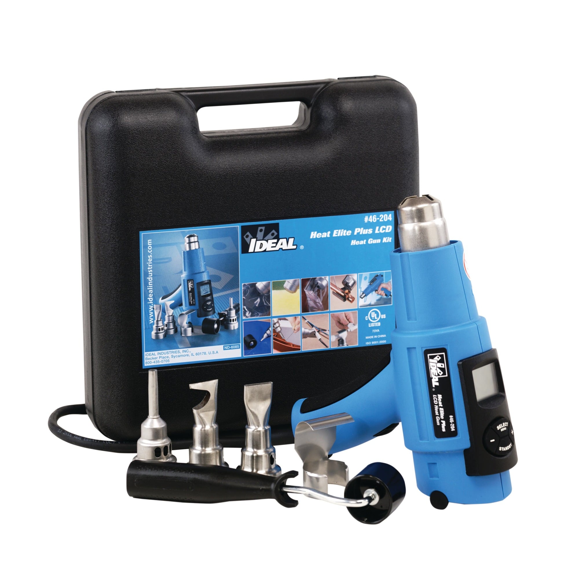 IDEAL, Heat Gun Kit, Heat Elite Pro, Temperature Rating: 100 To 550 DEG C, Includes: #46-203 Heat Gun, #46-941 Small Deflector, #46-950 Reduction Adapter And #46-954 Wide-Slot Adapter