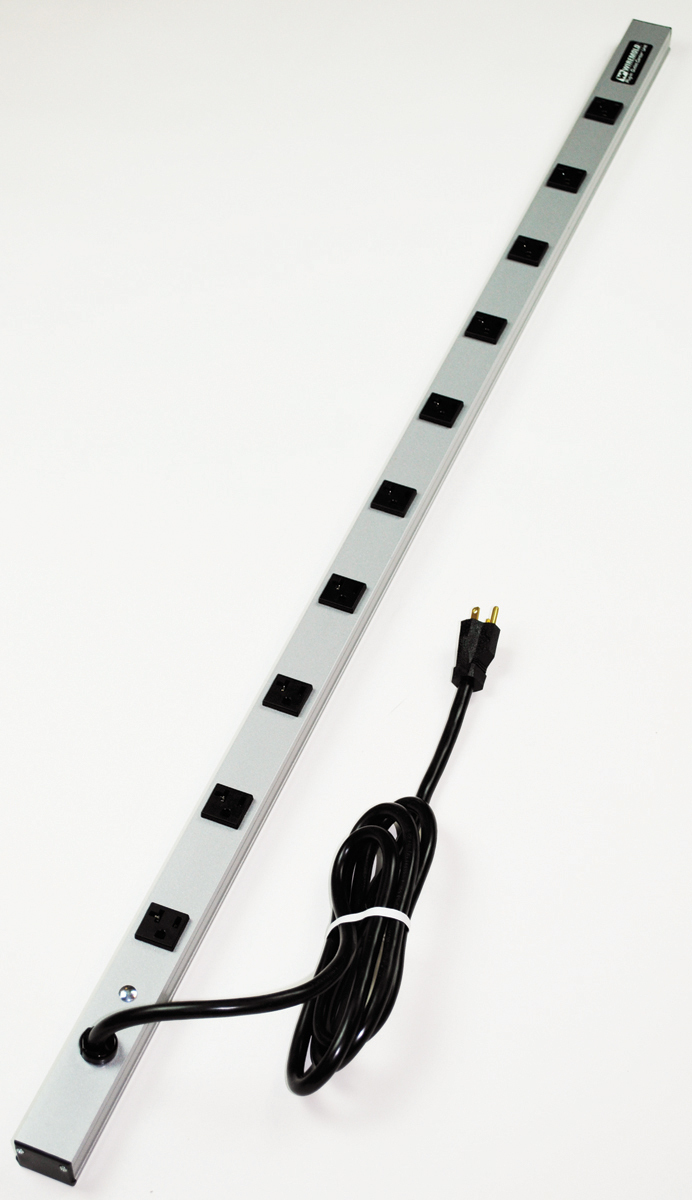 CabinetMATE; Computer Grade Narrow Single Stage Surge Protective Power Strip; 120 Volt, 20 Amp, 10 Outlet, Aluminum, Gray