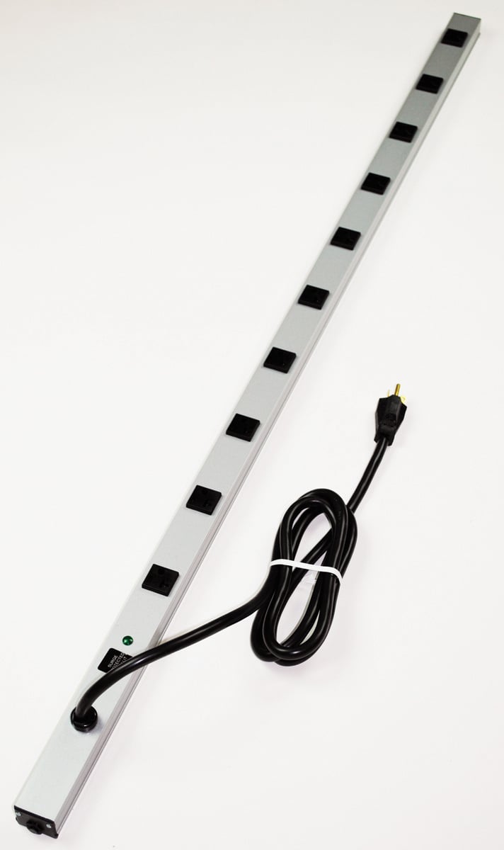 CabinetMATE; Computer Grade Narrow Surge Protector; 120 Volt, 20 Amp, 10 Outlet, Aluminum, Gray