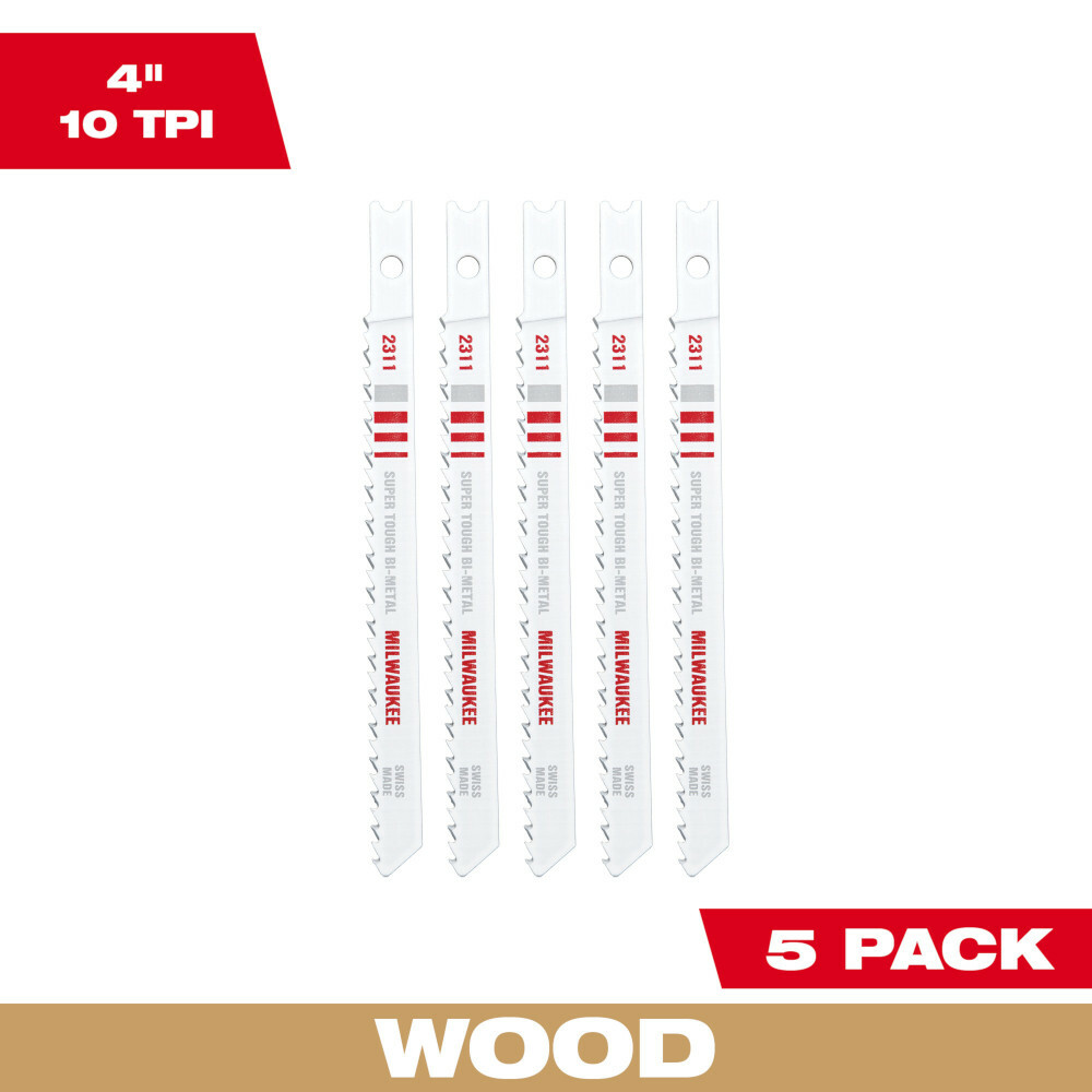 4" 10TPI U-Shank Wood Bi-Metal Jig Saw Blades 5PK