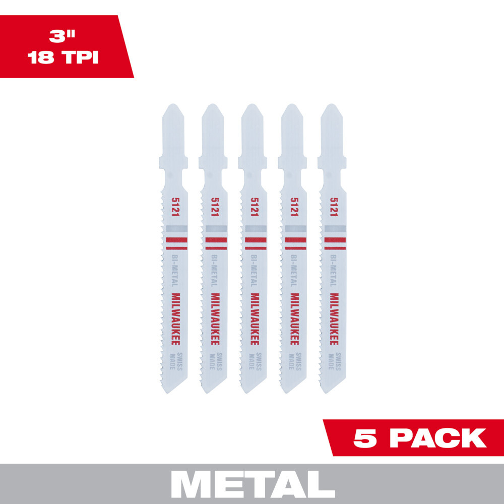 3" 18TPI T-Shank Metal Cutting Bi-Metal Jig Saw Blades 5PK
