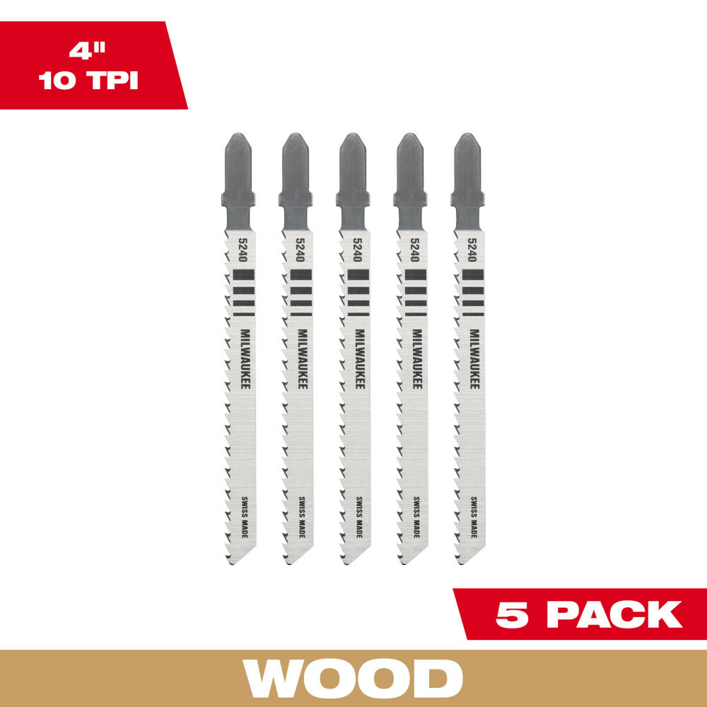 4" 10TPI T-Shank Wood High Carbon Steel Jig Saw Blades 5PK