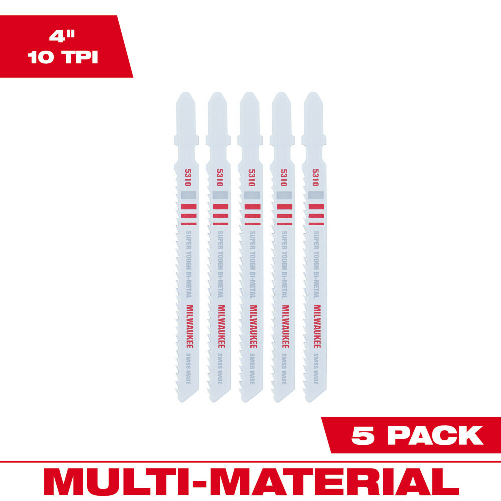 4" 10TPI T-Shank Multi-Material Bi-Metal Jig Saw Blades 5PK