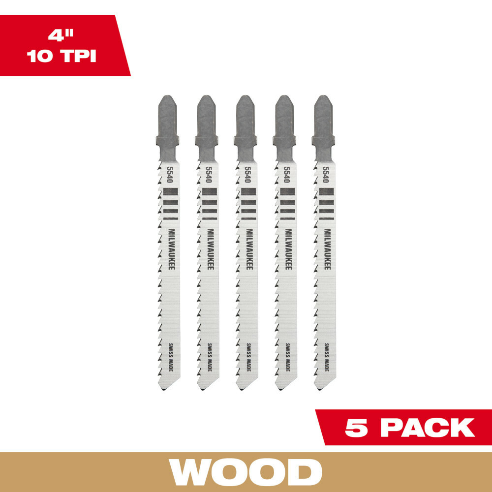 4" 10TPI T-Shank Wood High Carbon Steel Jig Saw Blades 5PK