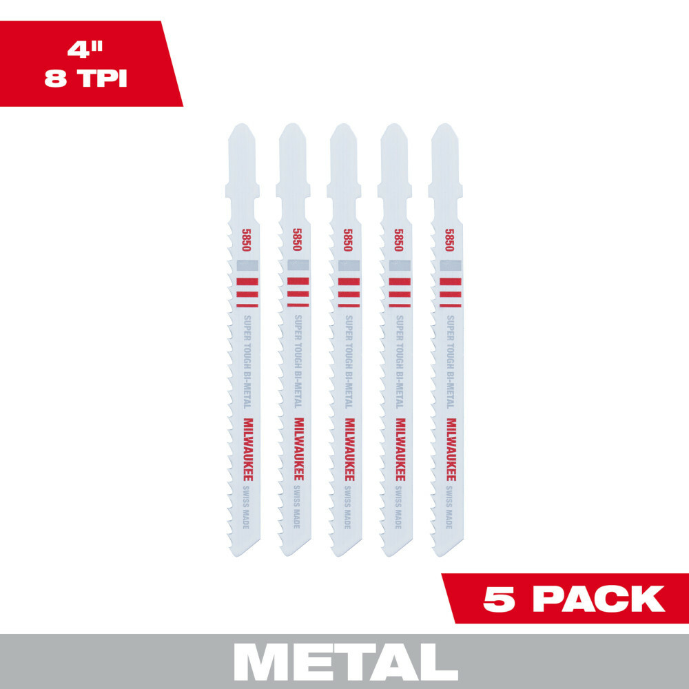 4' 8TPI T-Shank Metal Cutting Bi-Metal Jig Saw Blades 5PK