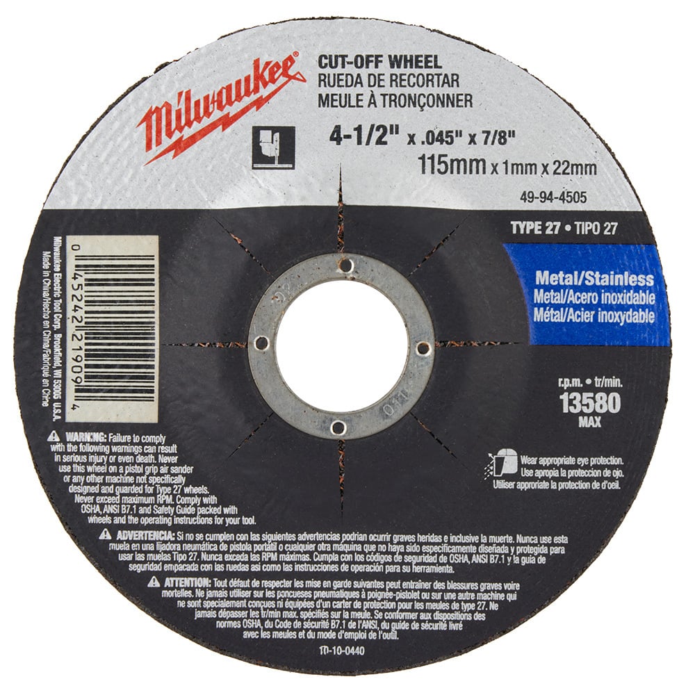 4-1/2 in. x .045 in. x 7/8 in. Cut-Off Wheel (Type 27)
