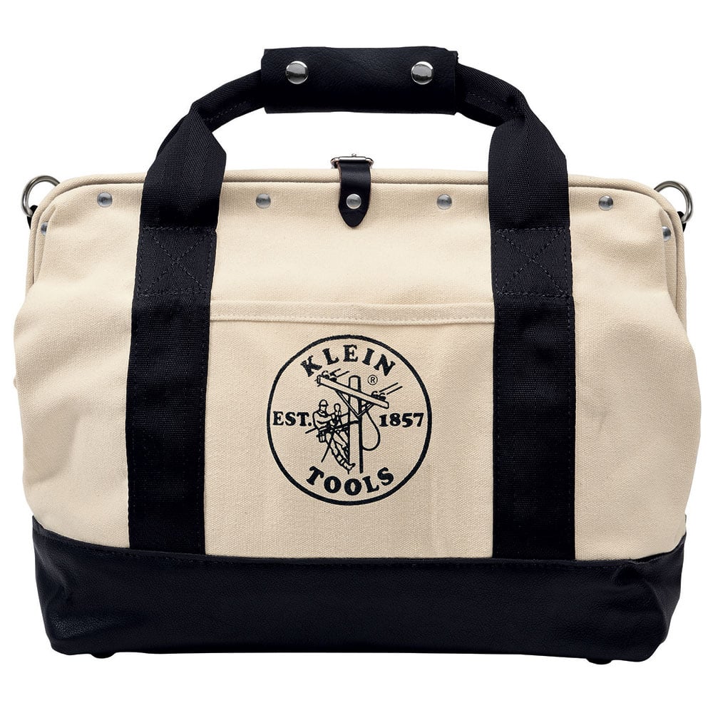 Tool Bag, Canvas with Leather Bottom, 11 Pockets, 18-Inch