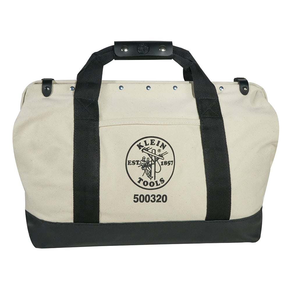 Tool Bag, Canvas with Leather Bottom, 15 Pockets, 20-Inch