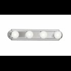 The sleek design of this 4 light bath bar means it fits neatly into many decors and spaces. Chrome finish with 4 white globes.