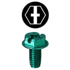 Ground Machine Screw, 3/8 in. length, 5/16 in. Size, Steel material, Green Zinc Plated Finish, Hex, Phillips, Slotted, Square drive, #10 thread diameter, 32 thread count